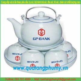 Bộ bình trà sứ in logo PTP6