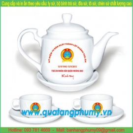 Bộ bình trà sứ in logo PTP20