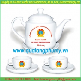 Bộ bình trà sứ in logo PTP28